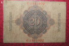 bancnota autentica 20 mark din 10 03 1906 Germania foarte rara seria C 1441900 foto
