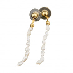 Cercei cu surub perle albe de cultura si metal auriu 6cm