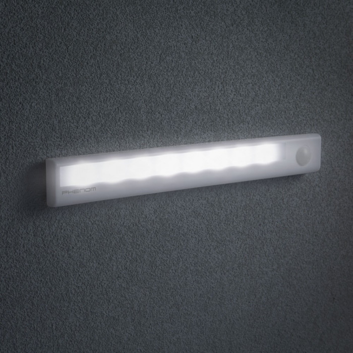 Lumina LED pentru mobilier 4x AAA cu senzor de miscare PIR infrarosu si iluminare 235x30x21mm Phenom