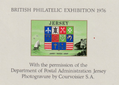 Guernisey 1976 - Steme,,Expozitia Filatelica Anglia 1977,colita dantelata foto