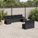 VidaXL Set mobilier de grădină cu perne, 9 piese, negru, poliratan