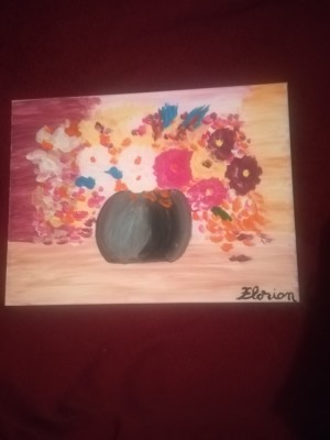 TABLOU PE PANZA CU SASIU NOU 30X40 CM VAS CU FLORI PRET DOAR 20 LEI foto