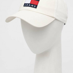 Tommy Jeans șapcă de baseball din bumbac culoarea alb, cu imprimeu