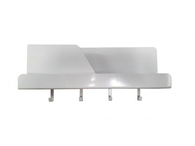 Organizator de perete cu 4 agatatori si suport, metal, alb lucios, 46 x 11 x 19 cm foto