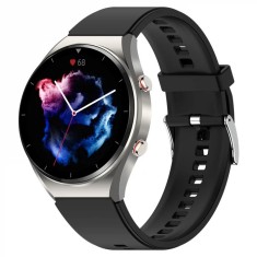 Smartwatch iSEN Watch E09 Pro, Silver cu bratara neagra din TPU, Bluetooth Call, Monitorizare glicemie, tensiune, temperatura, somn, EKG, HR, Oximetru