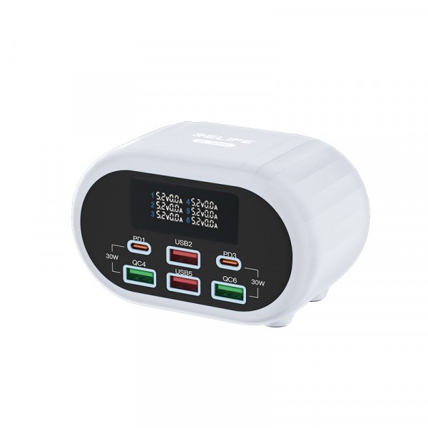 Incarcator Statie Relife RL-309U, 72W, 5A, 2 x USB-C - 4 x USB-A, Argintiu