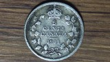 Canada - moneda de colectie argint sterling 925 - 5 cents 1911 - King George V- an unic de batere, rara !