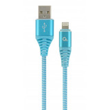 CABLU alimentare si date GEMBIRD pt. smartphone USB 2.0 (T) la Lightning (T) 1m premium cablu cu impletire din bumbac albastru cu insertii albe &amp;quot;