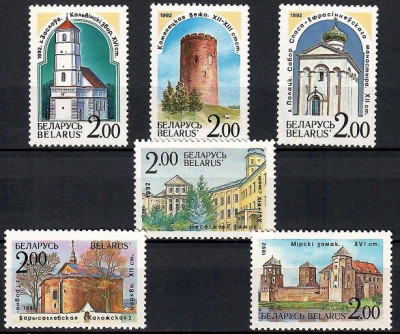 C379 - Belarus 1992 - Biserici si Castele 6v.neuzat,perfecta stare foto