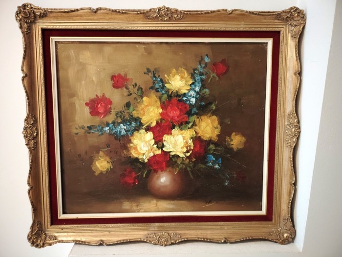 Ulei pe panza o lucrare veche semnată deosebita &icirc;ncadrată &icirc;ntr-o ramă Blondel din lemn masiv ,stare excelentă