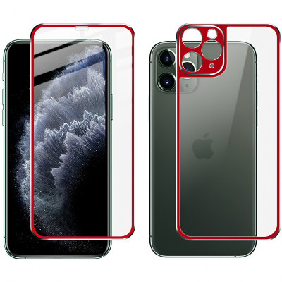 Folie Protectie Fata si Spate Imak pentru Apple iPhone 11 Pro Max, Plastic, Full Cover, Full Glue, Rosie foto