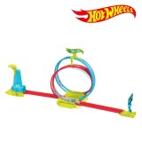 Pistă Curse Hot Wheels Neon Speeders, Laser Stunt Slamway, Buclă Dublă, Multicolor, cu Mașină 1:64, Plastic, Mattel