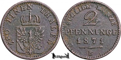 1871 B, 2 Pfenninge - Wilhelm I - Regatul Prusiei foto