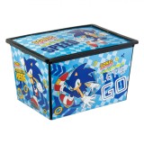 Cutie Depozitare Jucării, Sonic, Capac și Roti, Albastru, Dimensiuni 52.5x37x31cm, Capacitate 50L