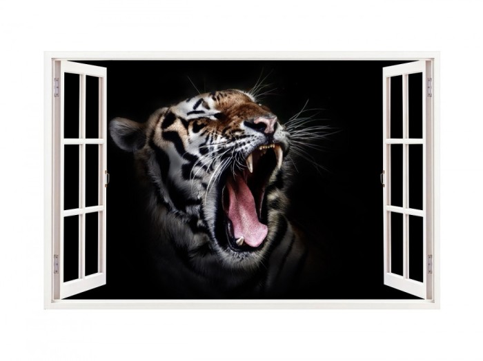 Sticker decorativ, Fereastra 3D, Tigru, 85 cm, 276STK