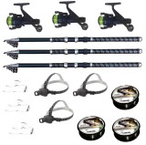 Set pescuit cu 3 lansete 2.4m ultra carp, 3 mulinete dpr200, 3 lanterne frontale led, 3 gute si 3 monturi, EAGLE KING