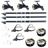 Set pescuit cu 3 lansete 2.4m ultra carp, 3 mulinete dpr200, 3 lanterne frontale led, 3 gute si 3 monturi