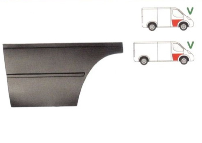 Panou reparatie usa Ford TRANSIT (VE6/VE83/VE64), 10.1985-09.1994 model Scurt si Mediu, partea dreapta, parte inferioara ,fata; 565 mm, cu 2 nervuri,