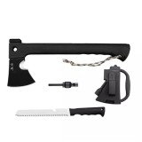 Cumpara ieftin Topor Multifunctional 3 in 1 cu Cutit, Amnar si Fluier, 35.5cm, Otel Inoxidabil, Teaca Inclusa, Ideal pentru Camping, Drumetii si Vanatoare