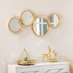 HOMCOM Decoratiune de perete din metal Decor oglinda decorativa moderna Sculpturi de perete pentru sufragerie dormitor sufragerie, auriu