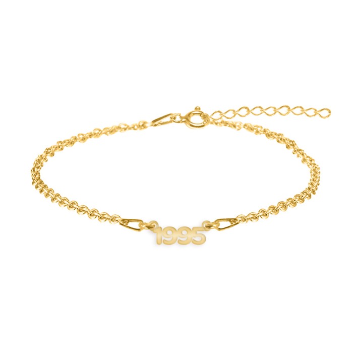 Time - Bratara personalizata cu an pentru picior din argint 925 placat cu aur galben 24K