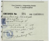 Romania, Casa Centrala a Asigurarilor Sociale, Casa Constructiilor, Chitanta, Bucuresti, 1939