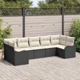 VidaXL Set de canapele pentru grădină 7 pcs Negru, alb Rattan poli