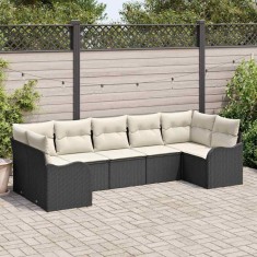 vidaXL Set de canapele pentru grădină 7 pcs Negru și alb Rattan poli 3354516