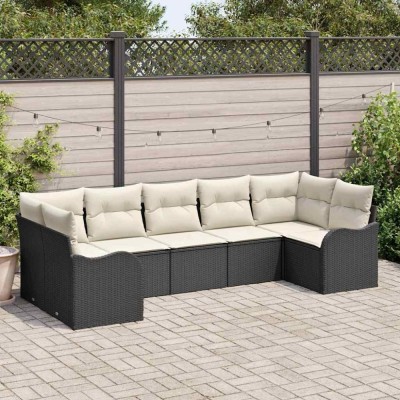 vidaXL Set de canapele pentru grădină 7 pcs Negru și alb Rattan poli 3354516 foto