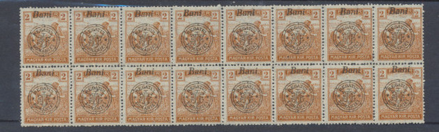 Romania 1919 Emisiunea Oradea timbru Seceratori 2 Bani bloc de 16 MNH