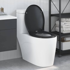 vidaXL Capac WC cu eliberare rapidă, &icirc;nchidere lentă, negru, duroplast