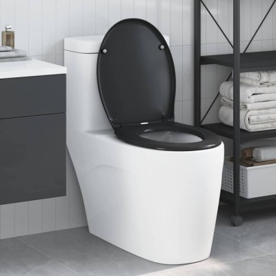 Capac WC cu eliberare rapidă, &amp;icirc;nchidere lentă, negru, duroplast foto