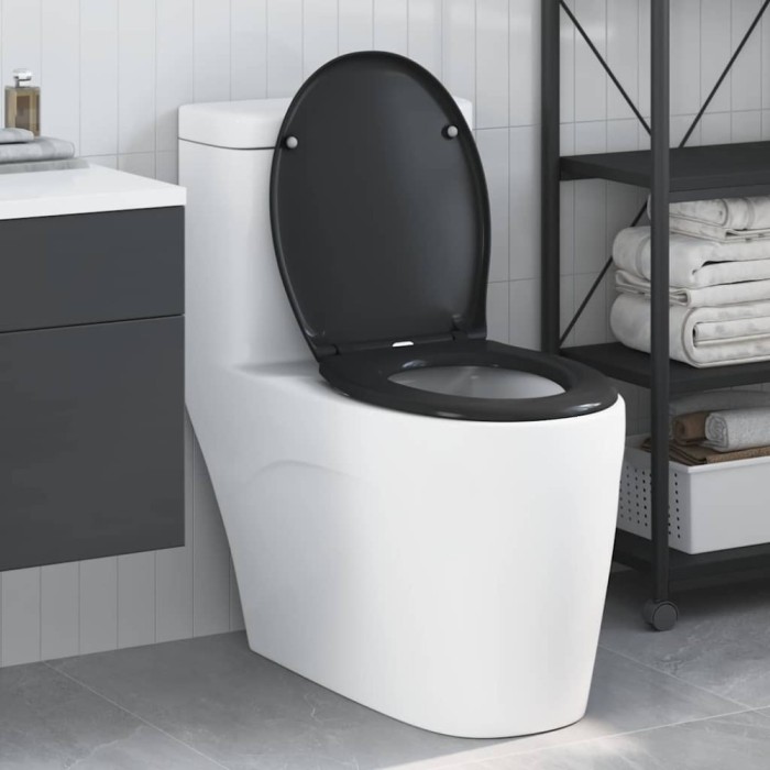 Capac WC cu eliberare rapidă, &icirc;nchidere lentă, negru, duroplast
