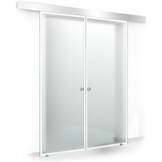 Usa culisanta Boss &reg; Duo model Confort alb, 60+60x215 cm, sticla mata securizata, glisanta in ambele directii
