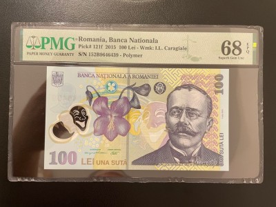 Romania 100 lei 2015 pick 121f grad 68 pmg foto