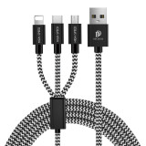 Cablu Incarcare USB - Lightning / USB Type-C / MicroUSB DUX DUCIS K-ONE Series, 1.2 m, 3 in 1, 2.4A, Negru