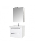 Set mobilier baie suspendat, cu lavoar ceramic, GN0541, front MDF, 60 cm, 2 sertare, glisiere soft close si dulap cu oglinda GN5011, MDF, iluminare le