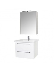 Set mobilier baie suspendat, cu lavoar ceramic, GN0541, front MDF, 60 cm, 2 sertare, glisiere soft close si dulap cu oglinda GN5011, MDF, iluminare le