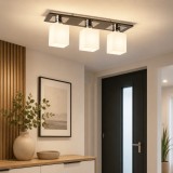 Plafoniera Erste Andra Wenge 45x17cm, 3 surse E27 60W, corp iluminat metal sticla, living modern