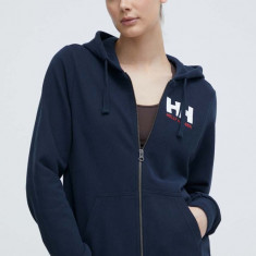 Helly Hansen hanorac de bumbac femei, culoarea albastru marin, cu glugă, melanj, 34461