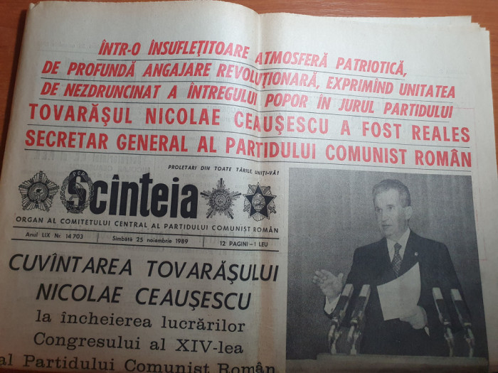 scanteia 25 noiembrie 1989 - al 13-lea congres al PCR,cuvantarea lui ceausescu