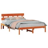 vidaXL Cadru de pat cu headboard Maro 160 x 200 cm Lemn masiv de pin 872157