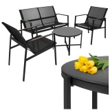 Set mobilier balcon si terasa Gardlov, 4 piese, negru cu finisaj lemn