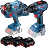 Bosch GSR 18V-50 + GDX 180-LI - Masina de gaurit si insurubat 50 Nm + Masina de insurubat cu impact 180 Nm M6-M14 + Set 3 acumulatori si incarcator Li