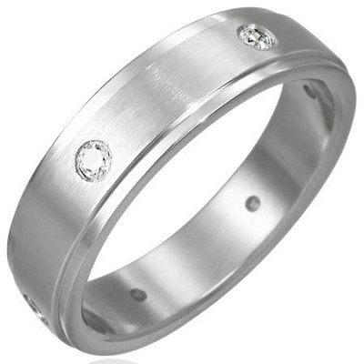 Inel mat din oțel cu șase zirconii &amp;icirc;ncorporate - Marime inel: 62 foto