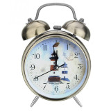 Ceas de masa desteptator Pufo Sail Spot cu buton de iluminare cadran, metalic, 16 cm, aramiu