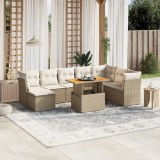 VidaXL Set canapele de grădină, 9 piese, cu perne, bej, poliratan