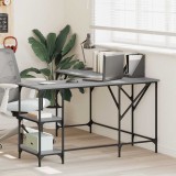 Birou vidaXL Gri Sonoma 139x139x75 cm, lemn prelucrat, forma L, cu rafturi, picioare reglabile, cadru metalic