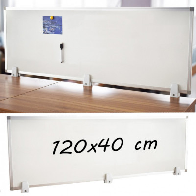 Tabla magnetica alba 40x120 cm, 2 fete, rama de aluminiu, prindere desktop pe birou MultiMark GlobalProd foto