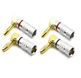 Set 4 mufe banana la 90 grade tata 4mm metal cu surub si inel negru si rosu SET-4-BANANA90/M-B+R